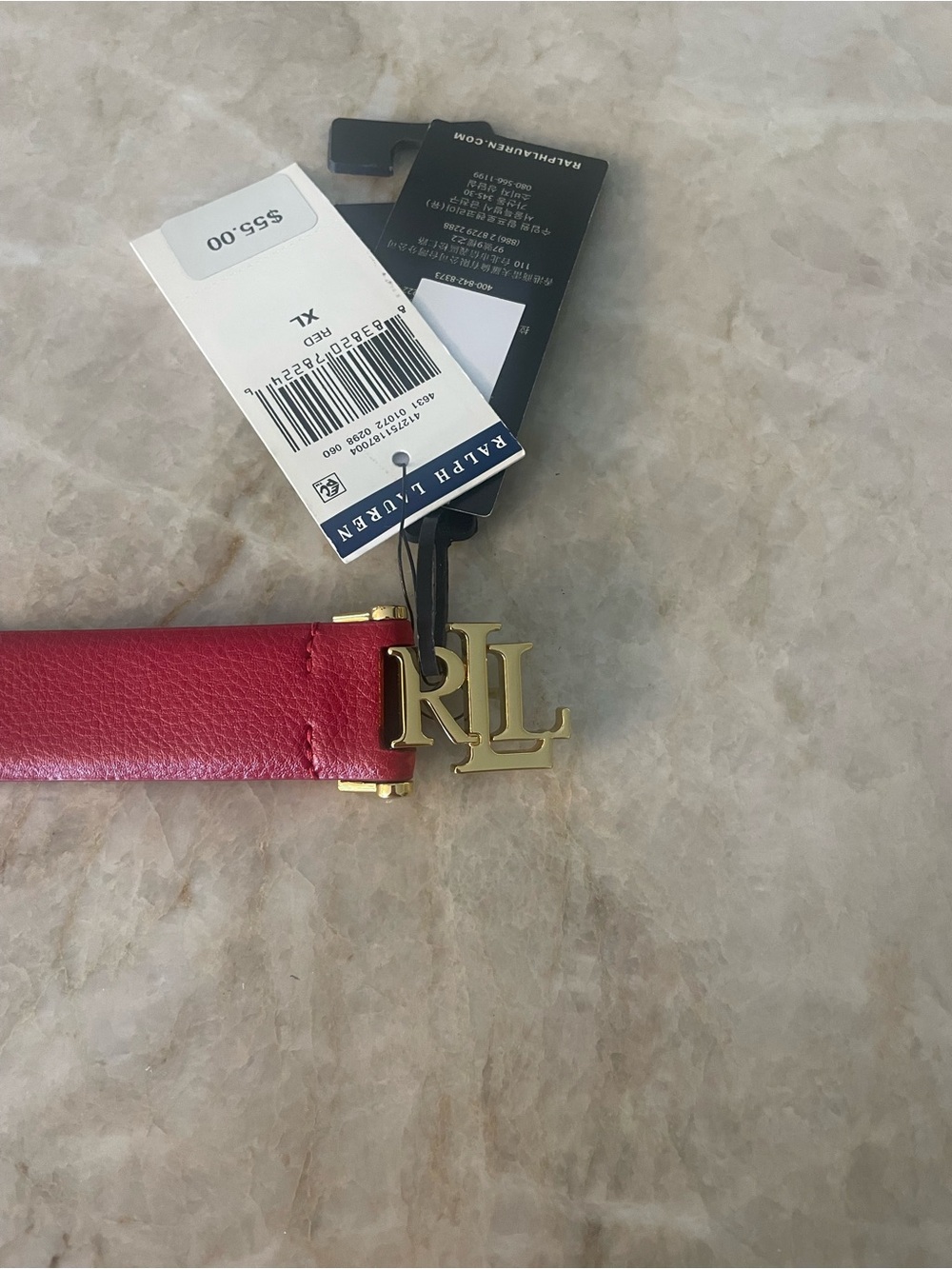Ralph Lauren Red Leather Key & Card Holder with Gold RLL Charm